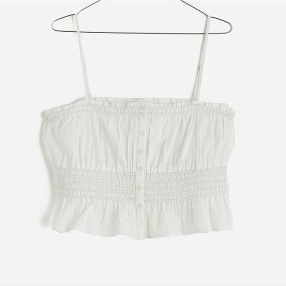 NWT Madewell Smocked Button-Front Top in Poplin - Picture 1 of 9